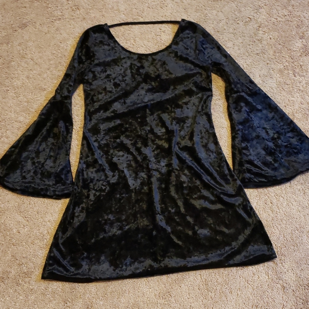 Velvety V back wide sleeve dress szM